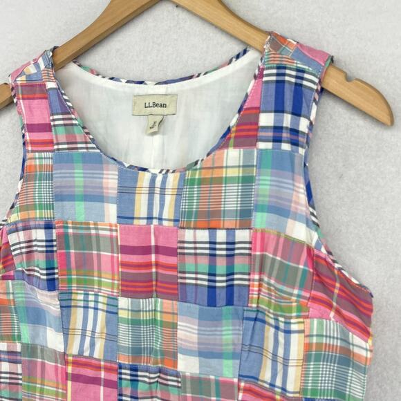 LL BEAN Dress 10P Petite Madras Patchwork Plaid Sleeveless Mini Sheath Blue - Picture 4 of 15